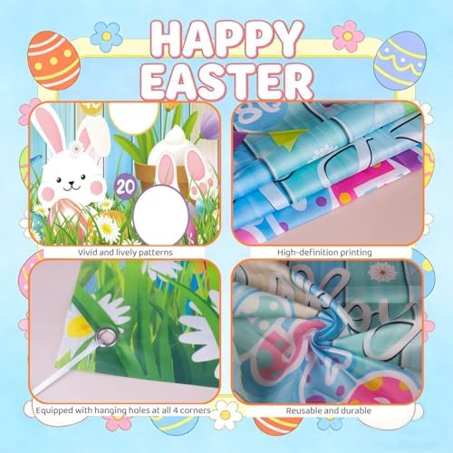 Easter Party Games Set Bean Bag Toss Game for Adults Banner with 4 Bean Bags for Tossing Bunny Egg Easter Party Decoration Indoor Outdoor Festive Decor