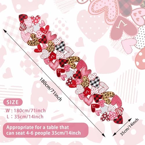 Valentines Day Table Runner 72 Inches Long Embroidered Heart Decor