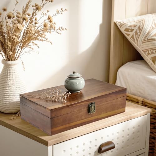 Wooden Keepsake Box with Hinged Lid – 13.78″ Large Memory Storage Organizer for Photos, Letters, Jewelry & Time Capsules, Rustic Home Decor Gift Box