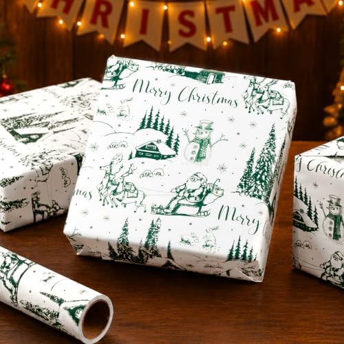 Yarcony Vintage Christmas Wrapping Paper, Christmas Toile Wrapping Paper