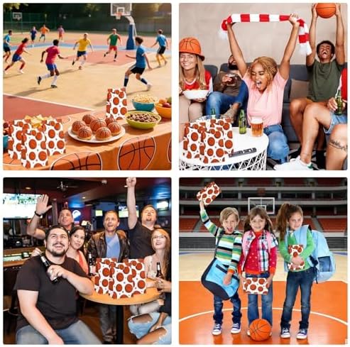 FEBSNOW 20Pcs Basketball Paper Gift Bag with Stickers for Sport Party Favor