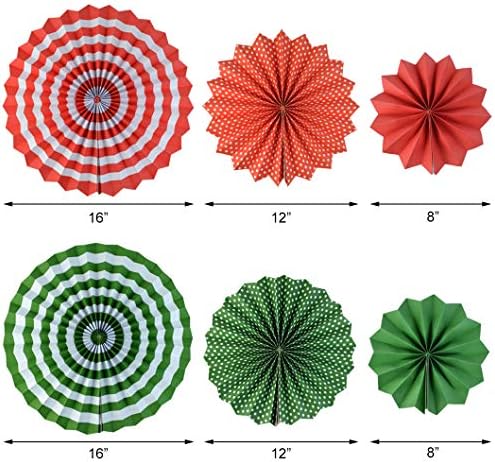 18Pc Party Red and Green Paper Fans Merry Christmas Hanging Paper Fans Decorations, Round Folding Party Bulk for Christmas Decorations Winter Holiday Wedding Birthday