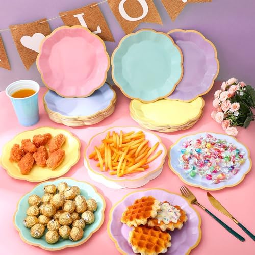 72 Pcs Pastel Paper Plates 9 Inch Disposable