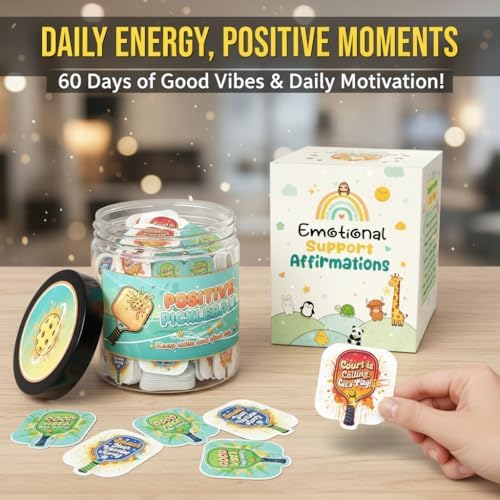 Positive Pickleball Jar With 60 Affirmation Cards, Emotional Support, Funny Pickleball Gifts for Women, Cute Pickleball Ball Paddles Decorations