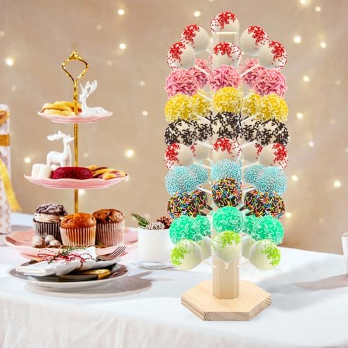 48 Hole Wooden Cake Pop Stand, Lollipop Holder for Wedding, Birthday Party