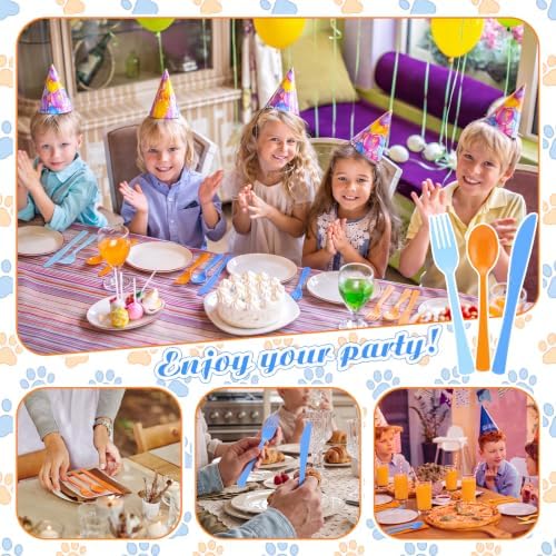 Minatee 180 Pcs Cartoon Birthday Plastic Silverware Heavy Duty Cutlery Sets Disposable Utensils for Holiday Birthday Themed Party Supplies, 60 of Each Forks Knives Spoons