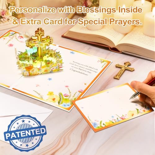 Baptism Pop Up Card with Lights, 3D Musical Christening Greeting Cards