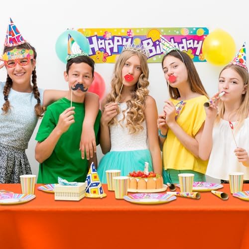 4 Pack Plastic Tablecloth 54" x 108"Disposable Orange Tablecloth Rectangle Plastic Table Cover for 6 to 8 Foot Tables Indoor or Outdoor Parties Birthdays Weddings Christmas