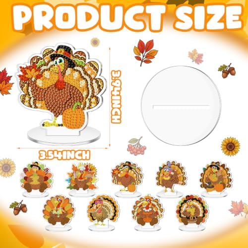 Kosiz 9 Pcs Thanksgiving Turkey Diamond Art Tabletop Decor Fall Diamond Art
