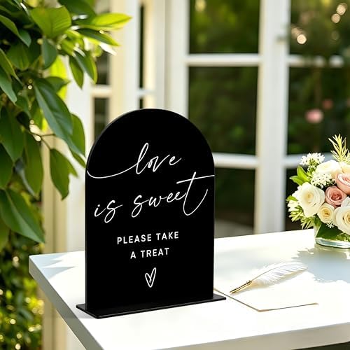 Love Is Sweet Sign for Wedding Decoration, Wedding Signs for Ceremony and Reception, Bridal Shower Decor, Bridal Shower Centerpieces For Tables, Engagement Party Decor, Black Arch Acrylic Sign, 01