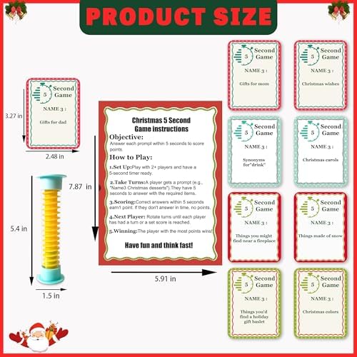 Christmas 5-Second Game, 108 Question Cards with 5-Second Hourglass