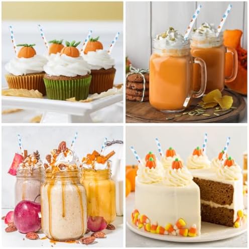 Whaline 200Pcs Fall Paper Straws Blue Orange Pumpkin Disposable Straws Little Pumpkin Baby Shower Drinking Straw for Autumn Harvest Thanksgiving Halloween Party Supplies
