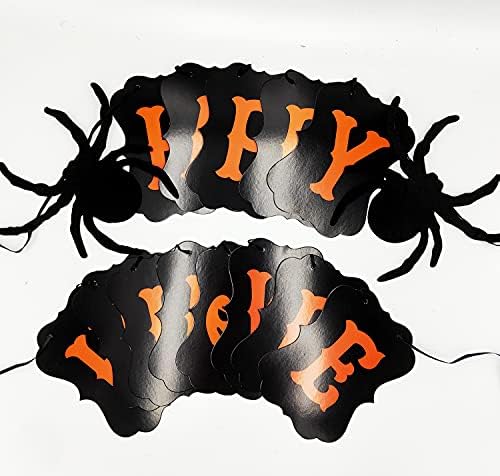 JOZON Happy Halloween Banner with Spider Pumpkin Sign for Party Decorations