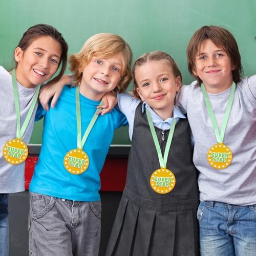 AmazingSpark 60 Pcs Super Star Award Medals, 2 Inch Rubber Medals Bulk Winner Encourage Team Participation for Kids Adults Trophy Award Prize Gift Competitions Graduation Party