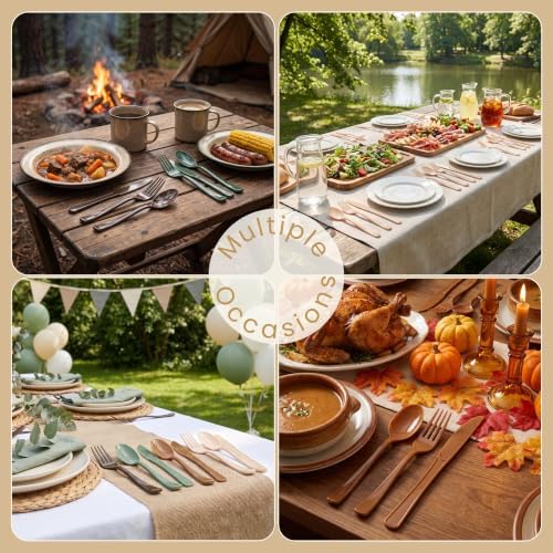 300Pcs Woodland Plastic Silverware Set, Disposable Full Size for Dinner