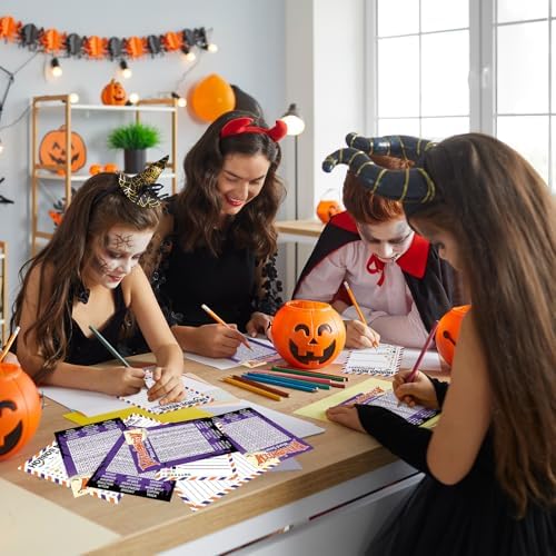 COCHIE 30 Players Halloween Party Games for Adults Family Office Large Groups, Horror Movie Name Pictionary Game, Riddle Game, Word Search Games with Answer Key (Halloween Purple)