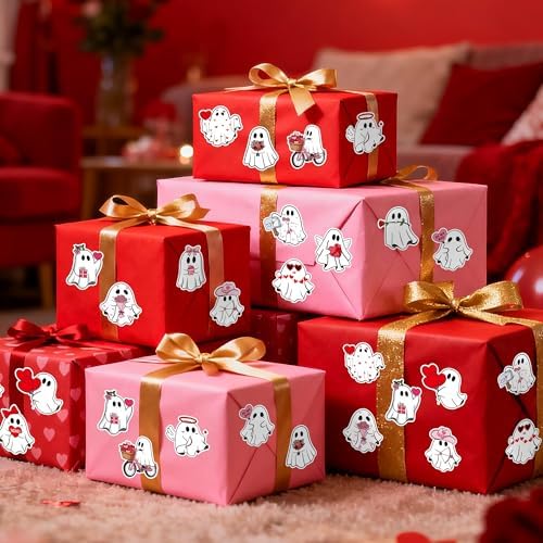 H1vojoxo Wedding Heart Sticker Rolls - 1000PCS Wedding Ghost Stickers 16 Designs Pink Red Cute Ghost Label Tag Seal Stickers for Kids Craft Envelope Water Bottle Party Supplies