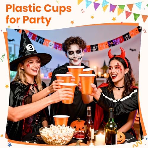 50 Pcs Orange Plastic Cups, 12 oz Disposable Cups for Party