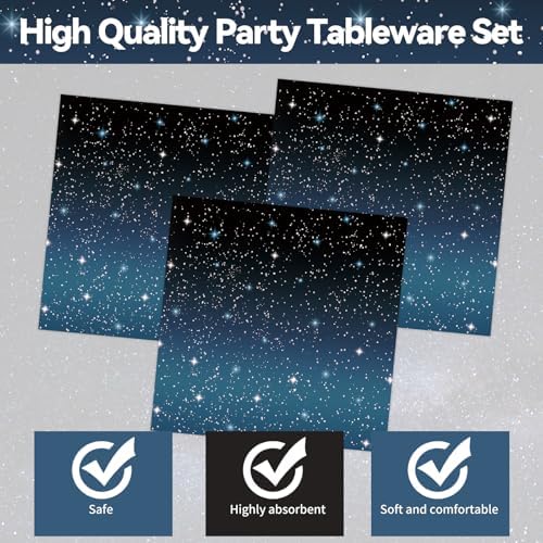50Pcs Space Plates and Napkins Party Supplies, Disposable Galaxy Starry Night Theme Plates Napkins Star Tableware Set for Outer Space Birthday Party Decorations (Galaxy)