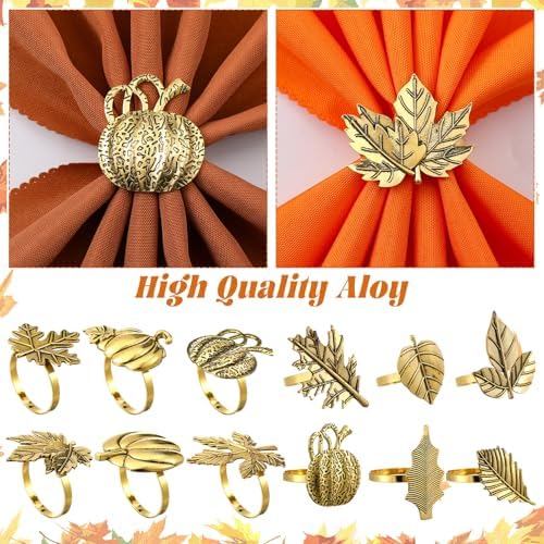 Willbond 32 Pcs Fall Thanksgiving Napkin Rings Napkins Set, Holiday Decor