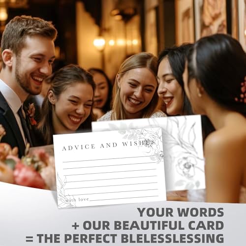 Advice & Wishes Cards Box - Elegant Floral Keepsake for Wedding, Baby Shower, Retirement - 60 Cards + Wooden Box & Stand