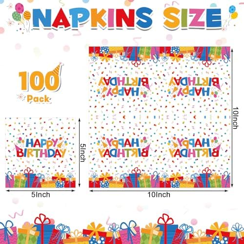Natnarr 100 Pcs Happy Birthday Napkins, 5" Birthday Cocktail Napkins