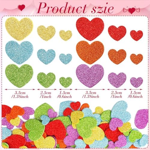 JULBEAR 300Pcs Glitter Heart Foam Stickers Colorful Stickers Kids Craft