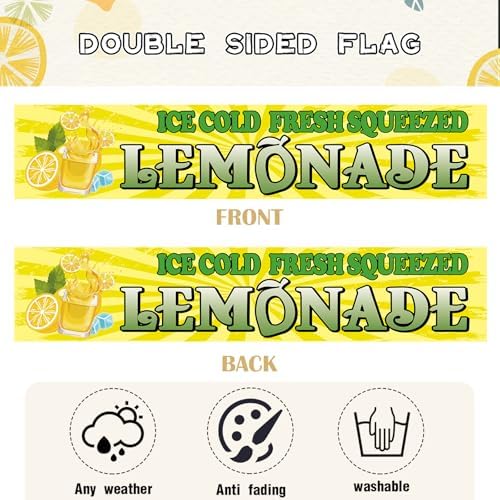 Fresh Lemonade Banner, Ice Cold Fresh Squeezed Lemonade Stand Banner, Summer Banner Order Here Pick up Here Signs for Indoor Outdoor Restaurant Truck Decorations