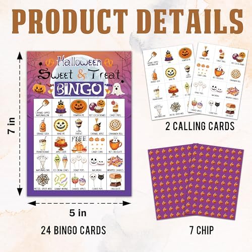 Halloween Bingo Game, Happy Halloween Party Games for Adults, Sweet Or Treat Bingo Game Cards for Large Group Family Friends Activities, Fall Pumpkin Holiday Party Decor Supplies, 05