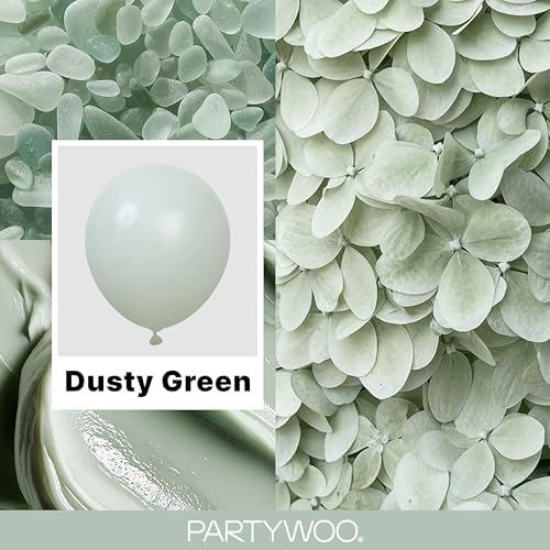PartyWoo Dusty Green Balloons 140pcs Sage Olive Eucalyptus Green Boho Color