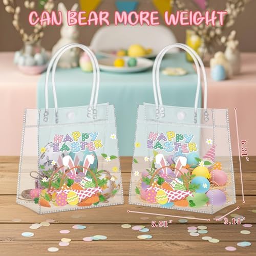 Aliceset 24 Pcs Clear Gift Bags with Handle, PVC Party Favors Bunny Ear