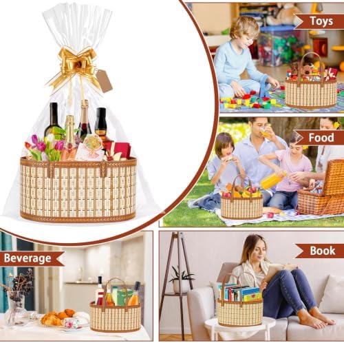 Dreamtop 3 Set Baskets for Gifts Empty, Woven Bamboo Gift Basket Empty Large with Handles, Sturdy Gift Basket Kit Empty to Fill for Christmas Birthday Baby Shower Wedding Gift