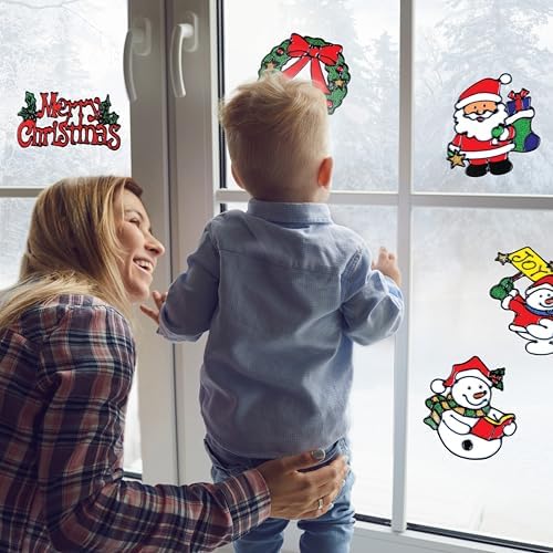 12 Pack Christmas Window Clings Stickers for Glass - Xmas Decor Vinyl Decal