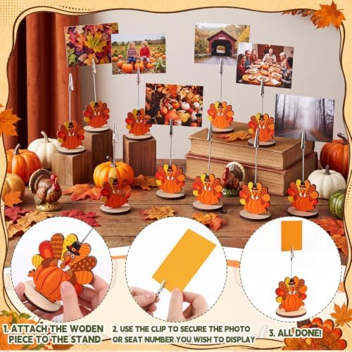 RattanView 24 Pcs Turkey Picture Holders Fall Photo Holder for Centerpieces