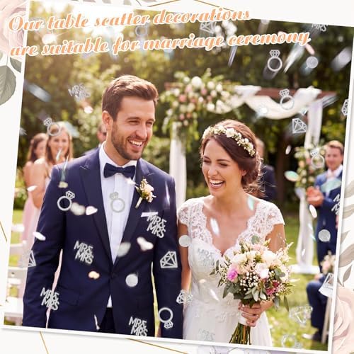 Sumind 220Pcs Silver Wedding Table Confetti Mr Mrs Diamond Ring decor