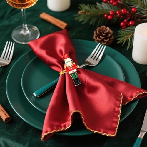 Christmas Nutcracker Napkin Rings Set of 6 for Xmas Thanksgiving New Year Party Wedding Banquet Decor,Gold Walnut Soldier Napkin Holders for Baby Shower Birthday Home Dinner Table Setting