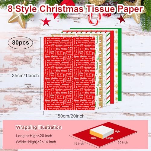 AORZIT Christmas Tissue Paper 80 Sheets - Snowflake Snowman Pattern 14x20 Inch, Gift Bags & Boxes Wrapping Packaging, DIY Arts Crafts