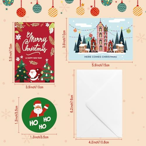 26 Pack Christmas Cards with Envelopes and Stickers