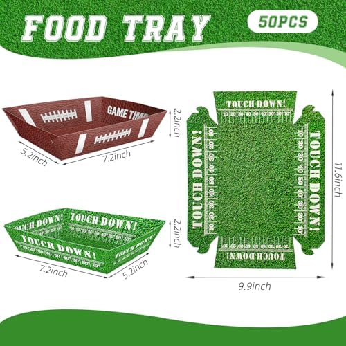 50 Pcs Football Party Decorations, Disposable Food Tray, 2 Designs