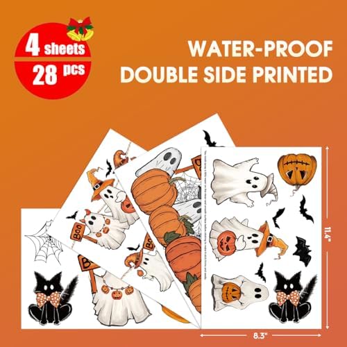 Horaldaily 28Pcs Fall Thanksgiving Window Clings, Ghost Pumpkin Cat Bat