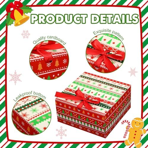 Blulu 12 Pack Christmas Gift Boxes with Lids Present Candy Cookie Boxes Christmas Gift Box with Ribbon Xmas Holiday Cupcakes Box for Pastries Donuts Treat Gifts Party Favors, 6.7 x 6.7 x 3.5 Inches