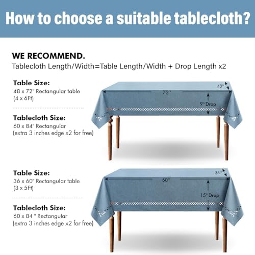 MIULEE Dusty Blue Rectangle Tablecloth with Decorative Cutouts 60x84 Inch