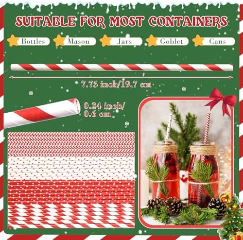 Jutom 1000 Pcs Christmas Paper Straws 4 Styles Disposable Red and White Paper Drinking Straws Stripe Bicolor Stripe Dot Mix for Christmas Supplies and Party Favors