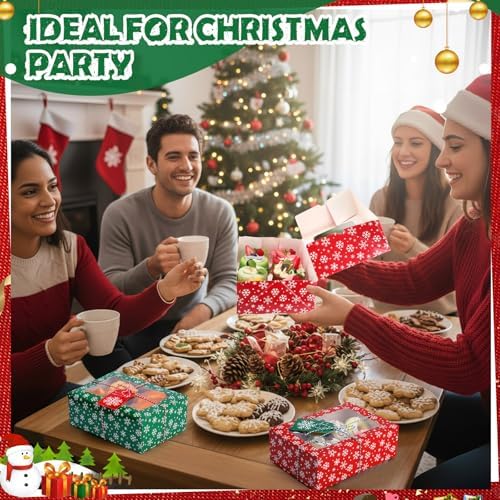 Glenmal 24 Pcs Christmas Cookie Boxes & Window, Snowflakes Pattern 9x6x3 in