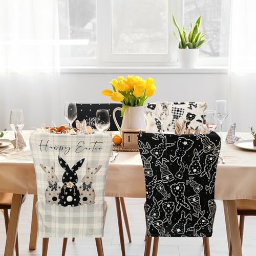 Mindsoft 6 Pcs Easter Chair Covers Print Hunt Eggs Bunny Removable Seat Covers Protector Rabbit Washable Stretch Spring Slipcovers for Easter Spring Hotel Restaurant Party Banquet