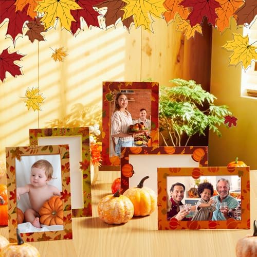 AmazingSpark 50 Pack Paper Photo Frames, Fall Pumpkin Leaves