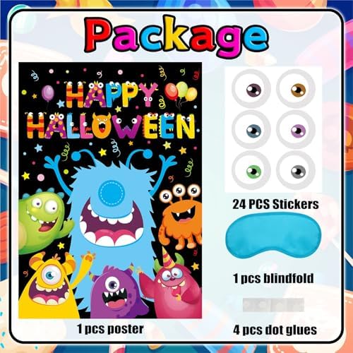 Halloween Games for Kids, Pin the Eye on the Monster Game Decorations