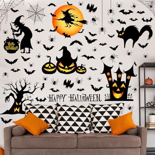 Haull 6 Sheet Watercolor Halloween Wall Stickers Halloween Wall Decals