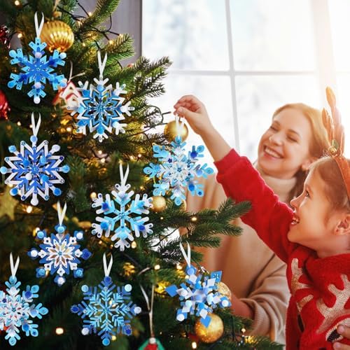 Funrous 48 Sets Snowflake Crafts Kit Winter Paper Crafts Hanging Ornaments