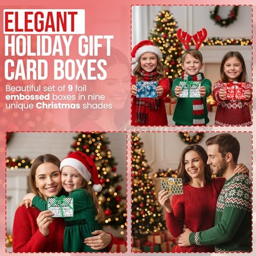 Iconikal 9-Pack Christmas Holiday Foil Embossed Gift Card Holder Boxes